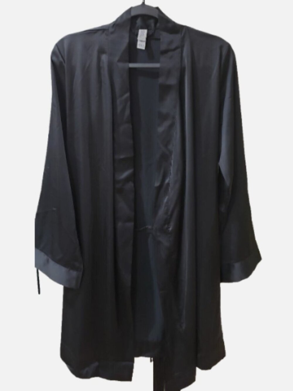 Stars Above Ebony Solid Black Satin Wrap 2-Pocket Robe with Shorts SZ XS/S